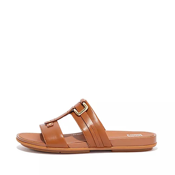 FitFlop GRACIE Stud-Gesp Cuir Claquette Marron Clair | 93868943