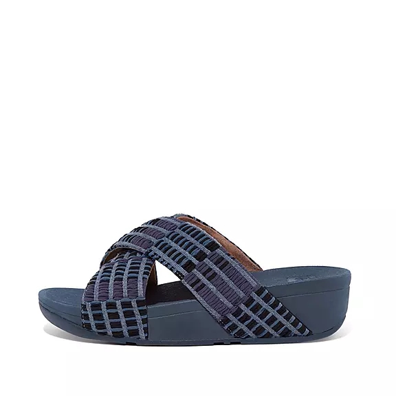FitFlop LULU Art-Denim Cross Claquette Bleu Marine | 66732713