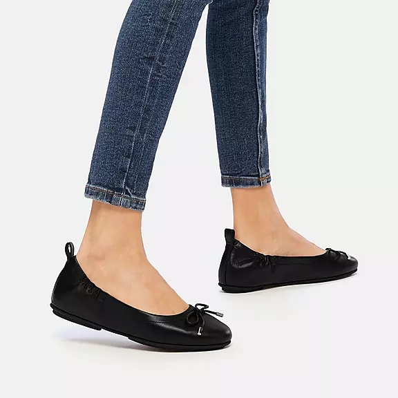 FitFlop ALLEGRO Bow Metallic Cuir Ballerine Noir | 11524983