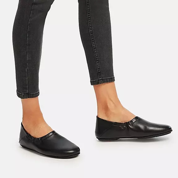 FitFlop ALLEGRO Fold-Down Back Cuir Ballerine Noir | 60115670