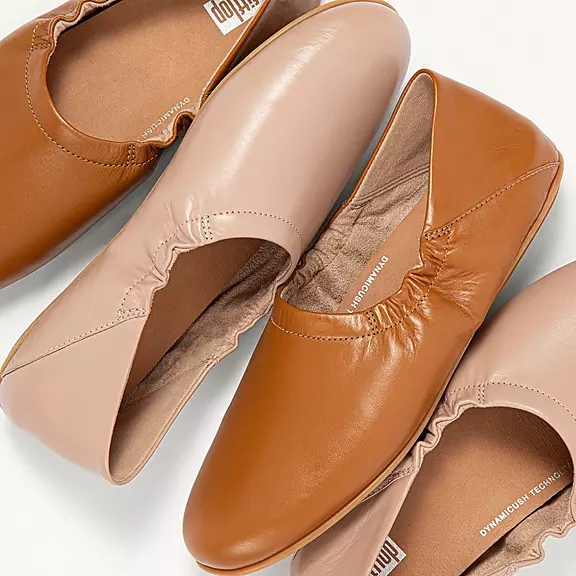 FitFlop ALLEGRO Fold-Down Back Cuir Ballerine Beige | 70288518