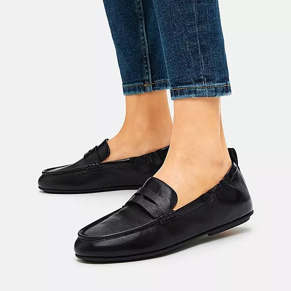 FitFlop ALLEGRO Metallic Cuir Penny Loafers Noir | 51111006