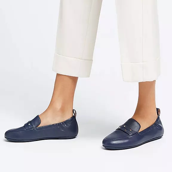 FitFlop ALLEGRO Studded Cuir Loafers Bleu Marine | 34667433