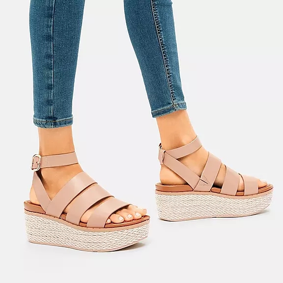FitFlop ELOISE Espadrilles Cuir Sandales Compensées Beige | 30585071
