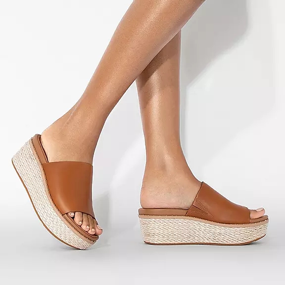 FitFlop ELOISE Espadrilles Cuir Wedge Sandales À Plateforme Marron Clair | 31144700