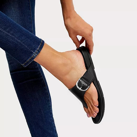 FitFlop GRACIE Gesp Cuir Sandales Toe-Post Noir | 22446811
