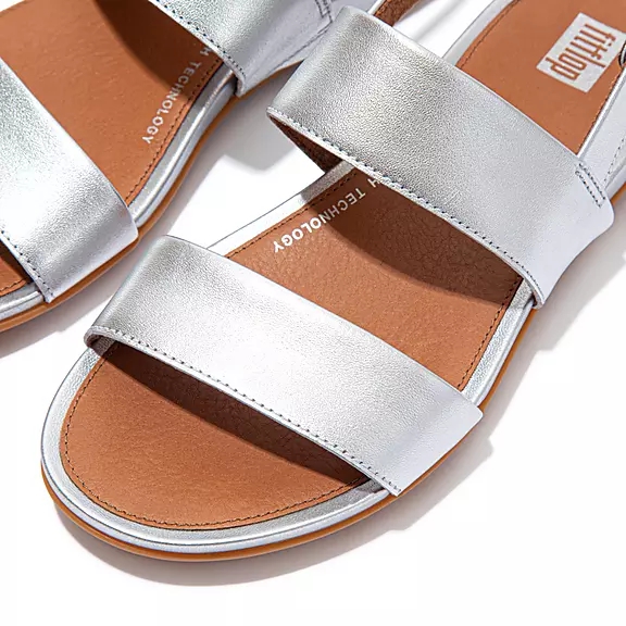 FitFlop GRACIE Metallic Cuir Sandales Argent | 96330258