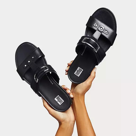 FitFlop GRACIE Stud-Gesp Cuir Claquette Noir | 47956152