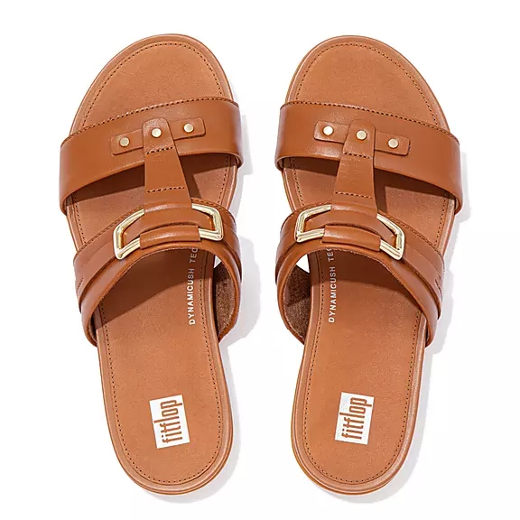 FitFlop GRACIE Stud-Gesp Cuir Claquette Marron Clair | 93868943