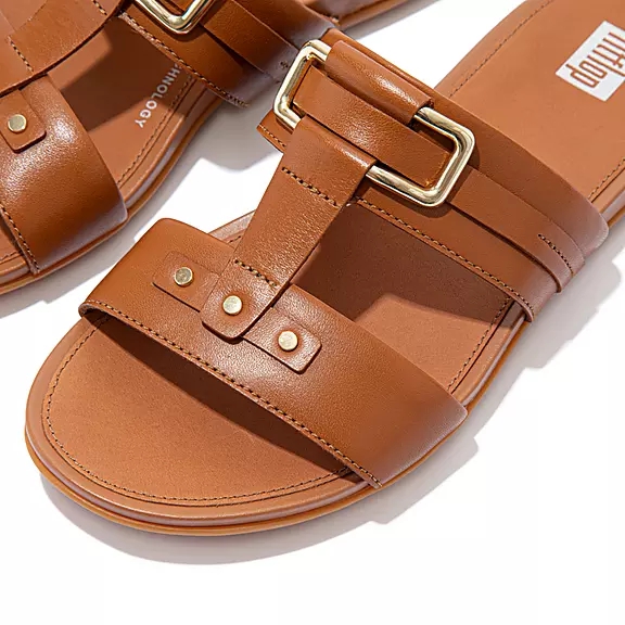 FitFlop GRACIE Stud-Gesp Cuir Claquette Marron Clair | 93868943