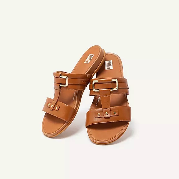 FitFlop GRACIE Stud-Gesp Cuir Claquette Marron Clair | 93868943