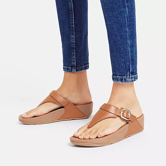FitFlop LULU Adjustable Cuir Sandales Toe-Post Marron Clair | 18152032