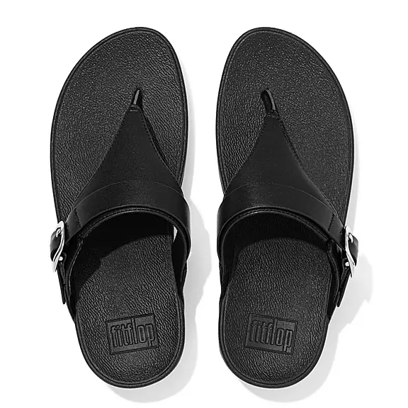 FitFlop LULU Adjustable Cuir Sandales Toe-Post Noir | 34053388