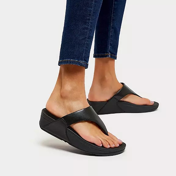 FitFlop LULU Cuir Sandales Toe-Post Noir | 96483281