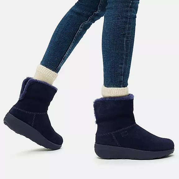 FitFlop MUKLUK SHORTY Shearling-Gevoerde Suede Bottines Bleu Marine | 56294898