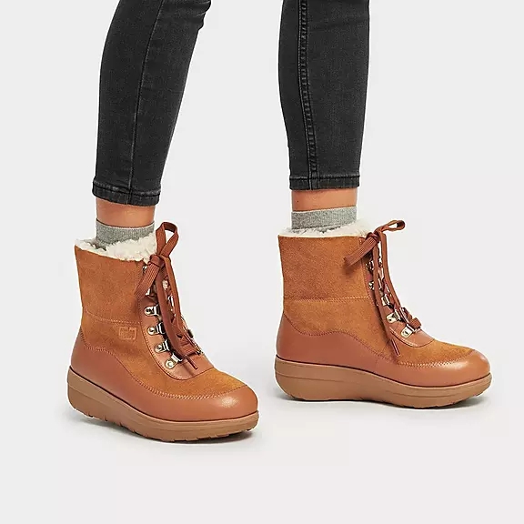 FitFlop MUKLUK Shearling-Gevoerde Laced Bottines Marron Clair | 41435325