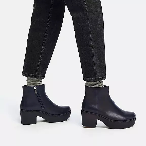 FitFlop PILAR Cuir Platform Bottines Bleu Marine | 96938162