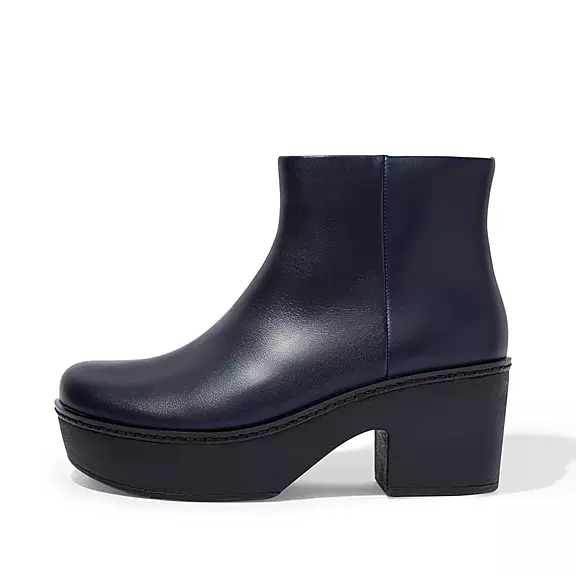 FitFlop PILAR Cuir Platform Bottines Bleu Marine | 96938162