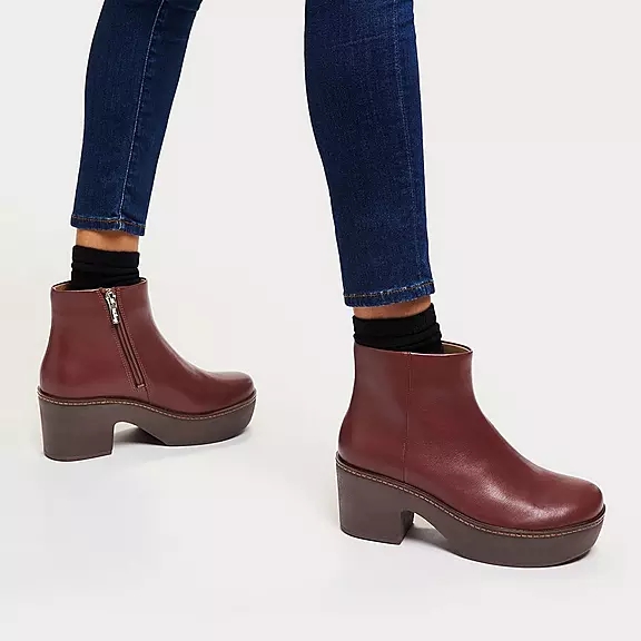 FitFlop PILAR Cuir Platform Bottines Bordeaux | 54613578