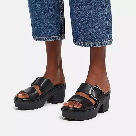 FitFlop PILAR Cuir Sandales À Plateforme Noir | 93967972