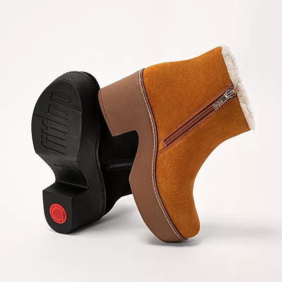 FitFlop PILAR Shearling-Gevoerde Suede Platform Bottines Marron Clair | 52887907