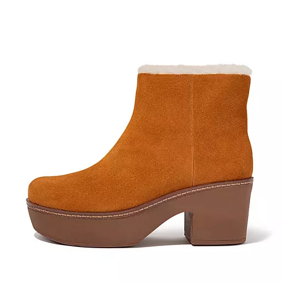 FitFlop PILAR Shearling-Gevoerde Suede Platform Bottines Marron Clair | 52887907