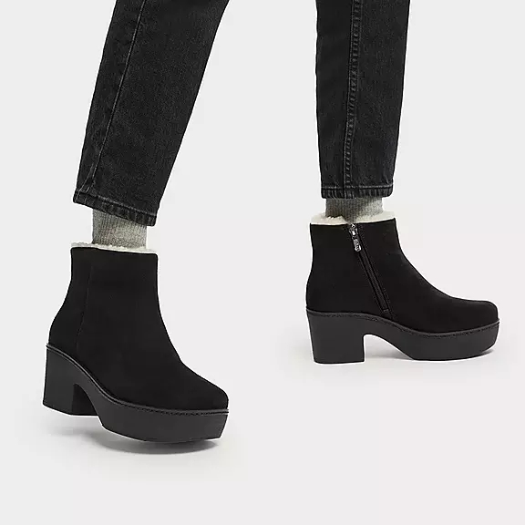 FitFlop PILAR Shearling-Gevoerde Suede Platform Bottines Noir | 67934261