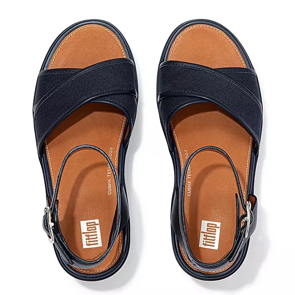 FitFlop PILAR Toile Ankle-Riemen Sandales À Plateforme Bleu Marine | 89181934