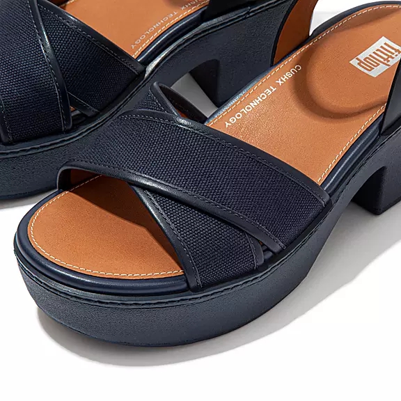 FitFlop PILAR Toile Ankle-Riemen Sandales À Plateforme Bleu Marine | 89181934