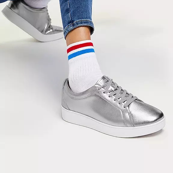 FitFlop RALLY Cuir Baskets Argent | 32821636