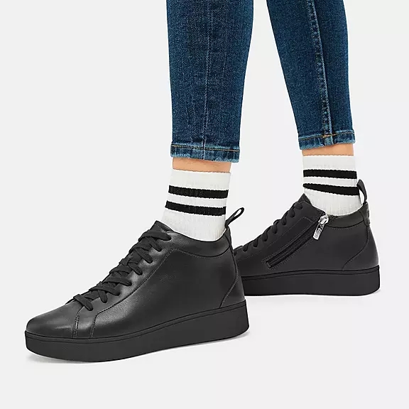 FitFlop RALLY Cuir High-Top Baskets Noir | 17961953