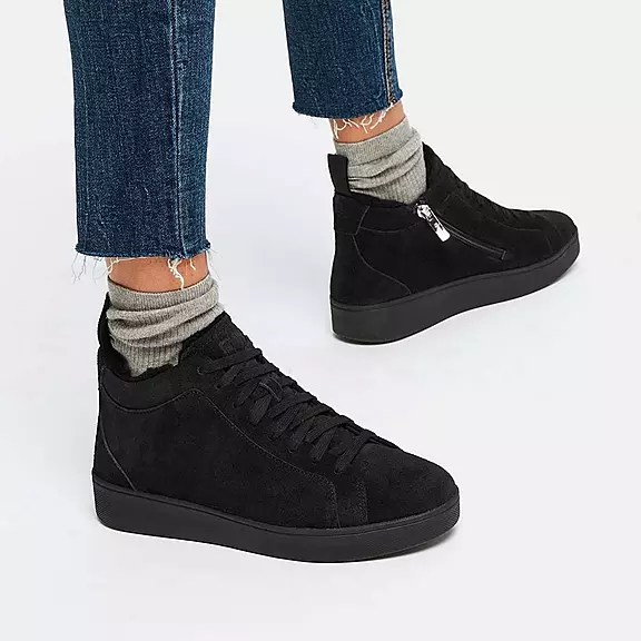 FitFlop RALLY Faux-Fur Gevoerde Suede High-Top Baskets Noir | 36697810