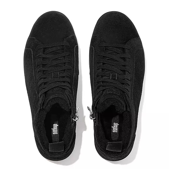 FitFlop RALLY Faux-Fur Gevoerde Suede High-Top Baskets Noir | 36697810
