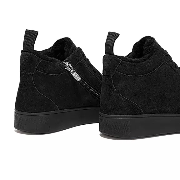 FitFlop RALLY Faux-Fur Gevoerde Suede High-Top Baskets Noir | 36697810