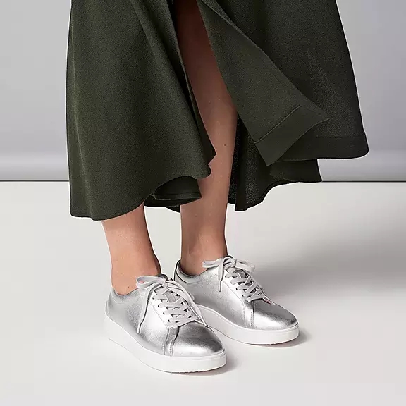 FitFlop RALLY Metallic Cuir Baskets Argent | 44866806