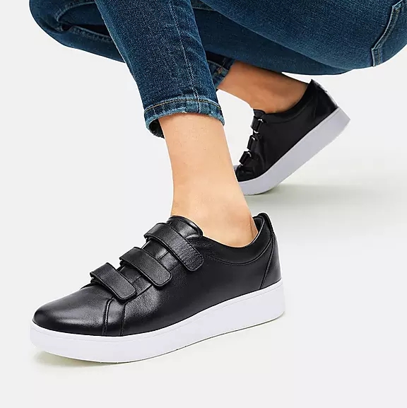FitFlop RALLY Riemen Metallic Cuir Baskets Noir | 23035521