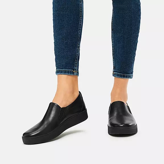 FitFlop RALLY Skate Cuir Baskets Noir | 43301987