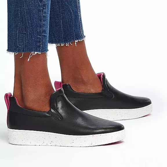 FitFlop RALLY Speckle-Sole Cuir Skate Baskets Noir | 36530923