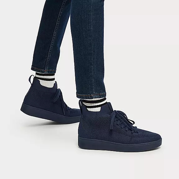 FitFlop RALLY Water-Resistant Knit High-Top Baskets Bleu Marine | 83622314