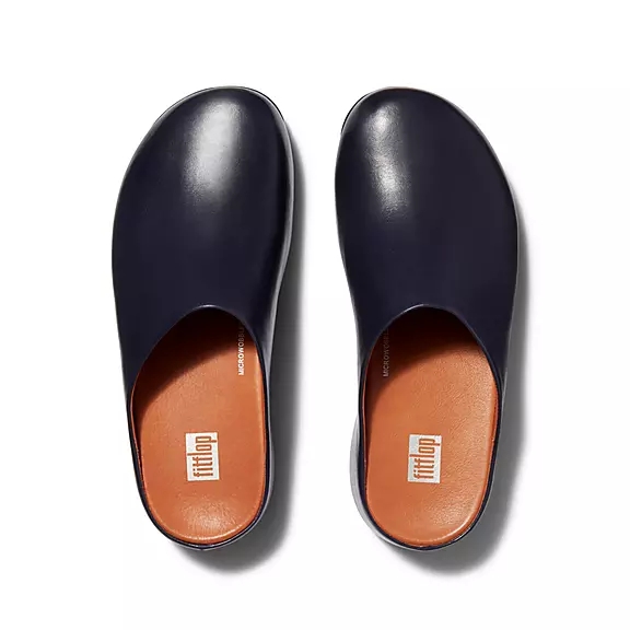 FitFlop SHUV Cuir Sabots Bleu Marine | 27360261