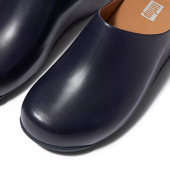 FitFlop SHUV Cuir Sabots Bleu Marine | 27360261