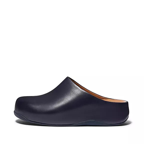 FitFlop SHUV Cuir Sabots Bleu Marine | 27360261