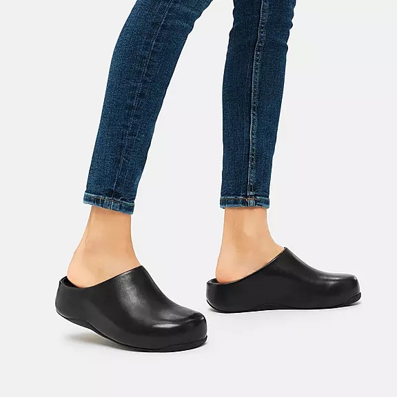 FitFlop SHUV Cuir Sabots Noir | 79256434