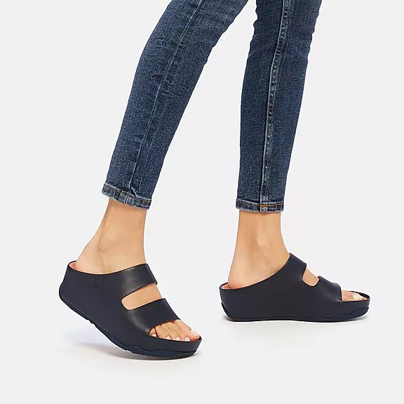 FitFlop SHUV Two-Bar Cuir Claquette Bleu Marine | 66044271
