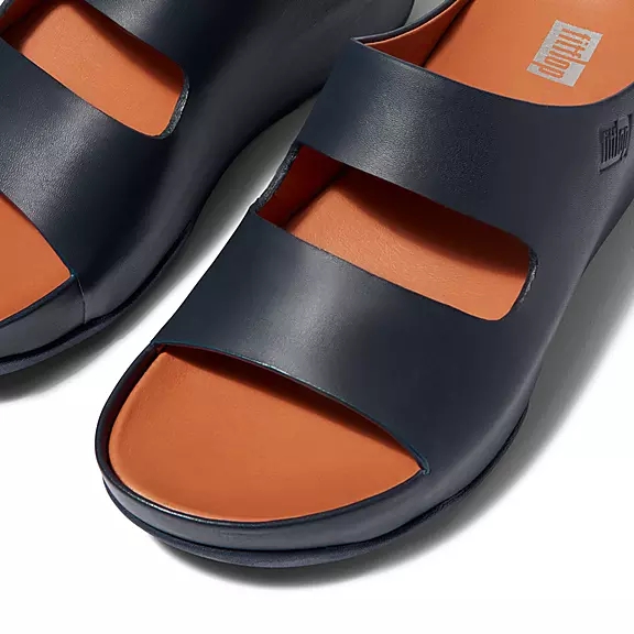 FitFlop SHUV Two-Bar Cuir Claquette Bleu Marine | 66044271