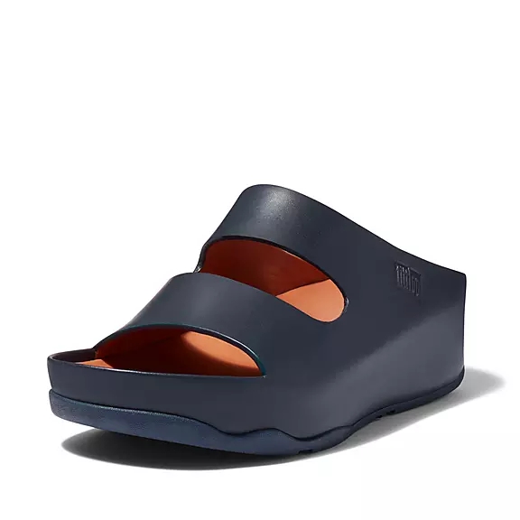 FitFlop SHUV Two-Bar Cuir Claquette Bleu Marine | 66044271