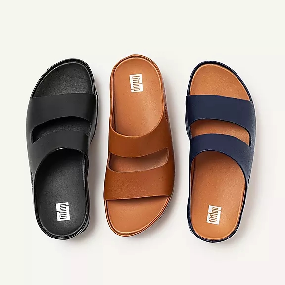 FitFlop SHUV Two-Bar Cuir Claquette Bleu Marine | 66044271