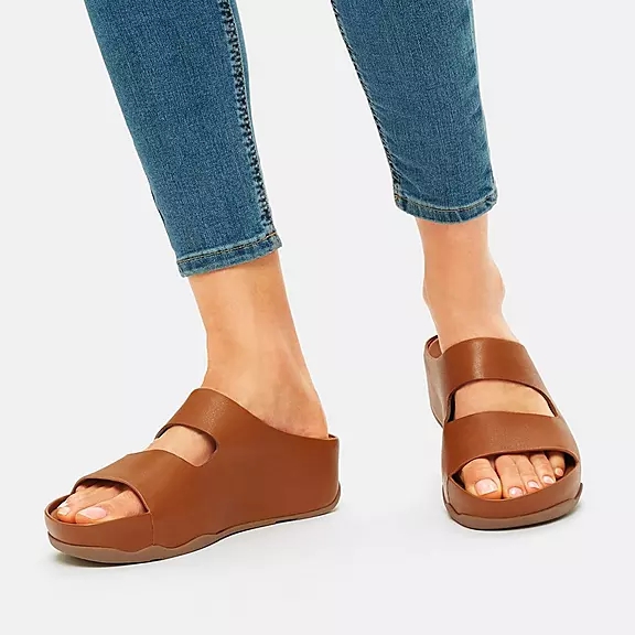FitFlop SHUV Two-Bar Cuir Claquette Marron Clair | 96403064