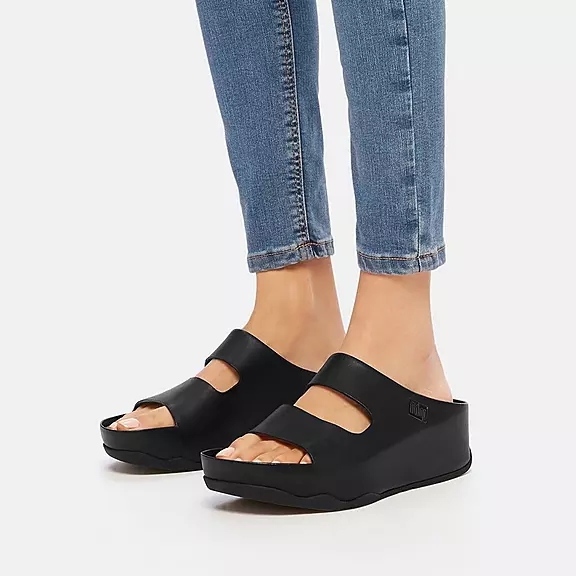 FitFlop SHUV Two-Bar Cuir Claquette Noir | 44276247
