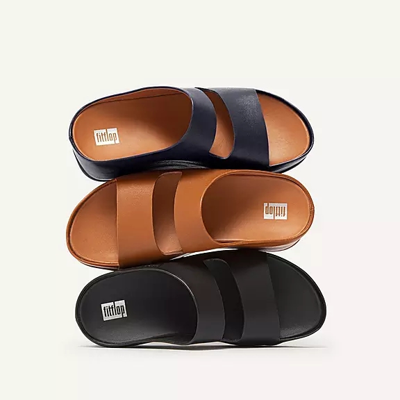 FitFlop SHUV Two-Bar Cuir Claquette Noir | 44276247